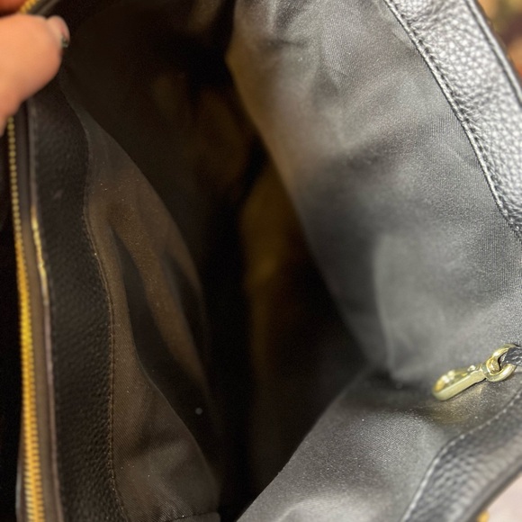 Travanti Large Black Faux Leather Tote Commuter Bag, gold hardware, 15x12x6 - Picture 14 of 15